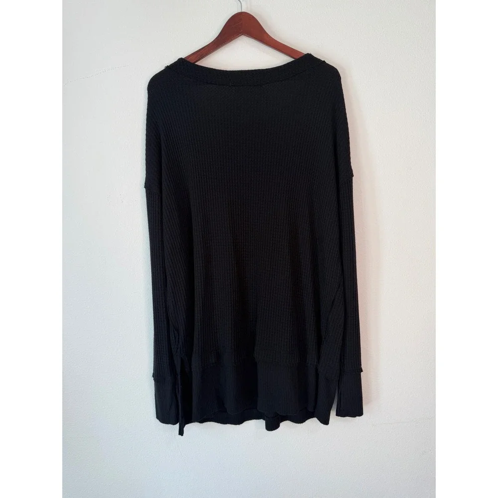 Free People We The Free North Shore Thermal Knit Tunic Top Black Womens Large